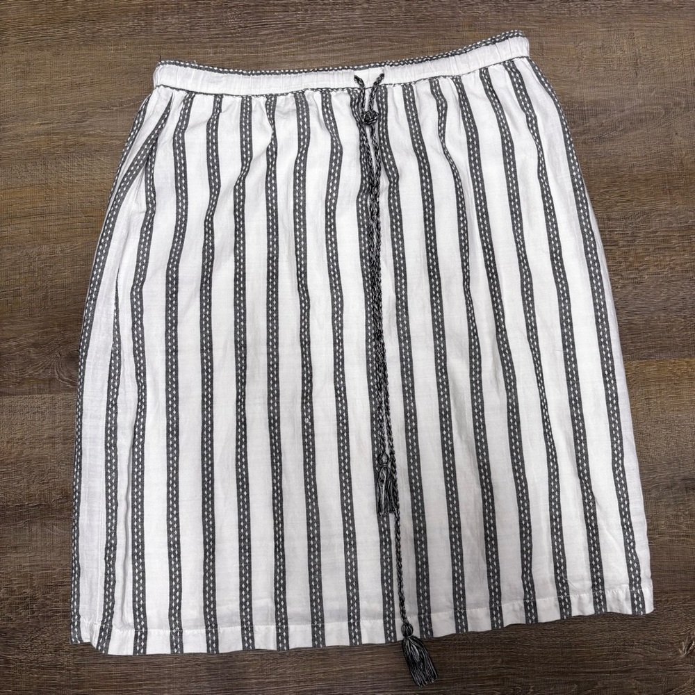 Sea Salt %100 Cotton Black and White Striped A-Line Skirt